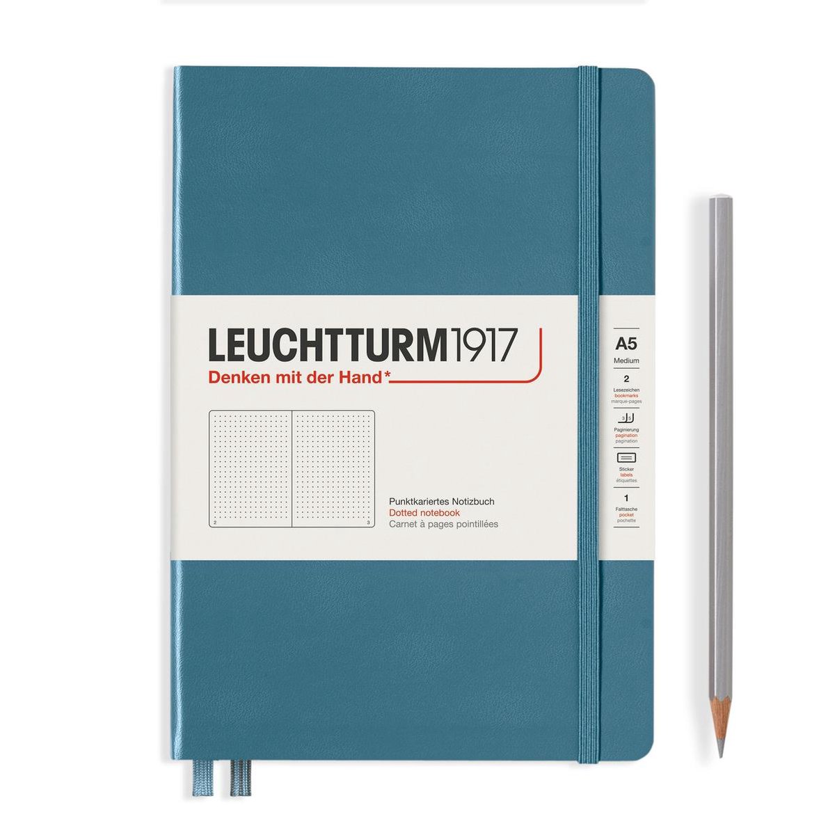 Leuchtturm Stone Blue, Medium (A5), 251 p., dotted afbeelding