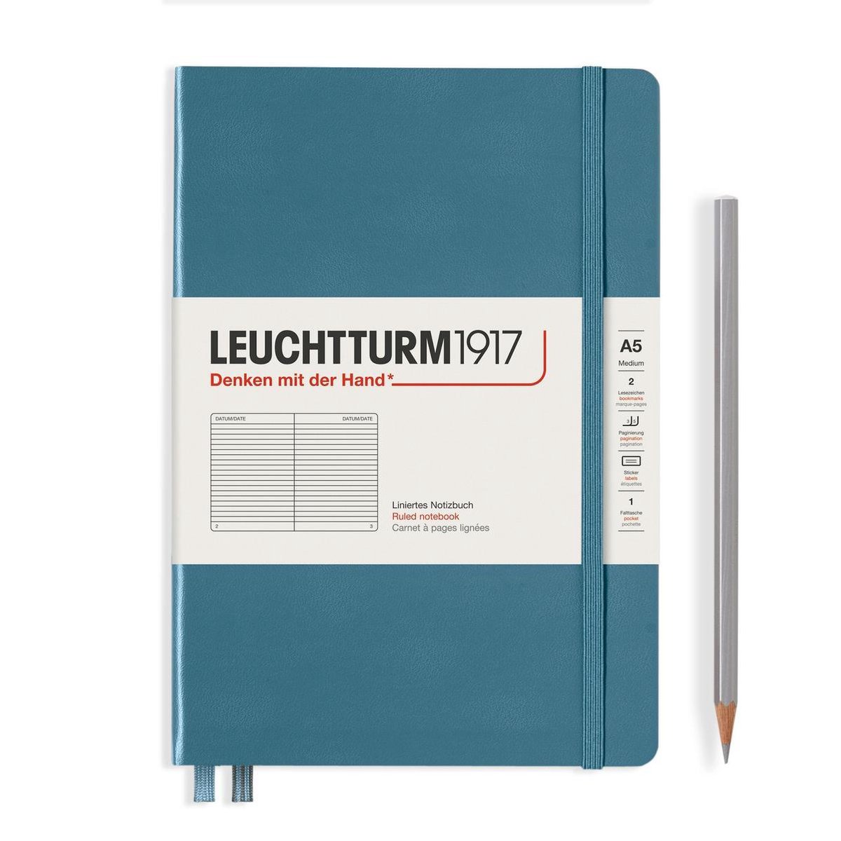 Leuchtturm Stone Blue, Medium (A5), 251 p., ruled afbeelding