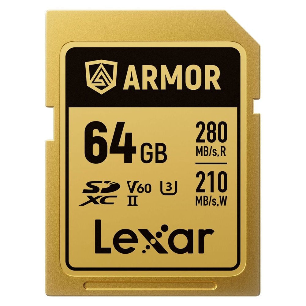 Lexar SDXC Pro Gold Series Armor UHS-II 64GB V60 IP68 R280/W210 afbeelding