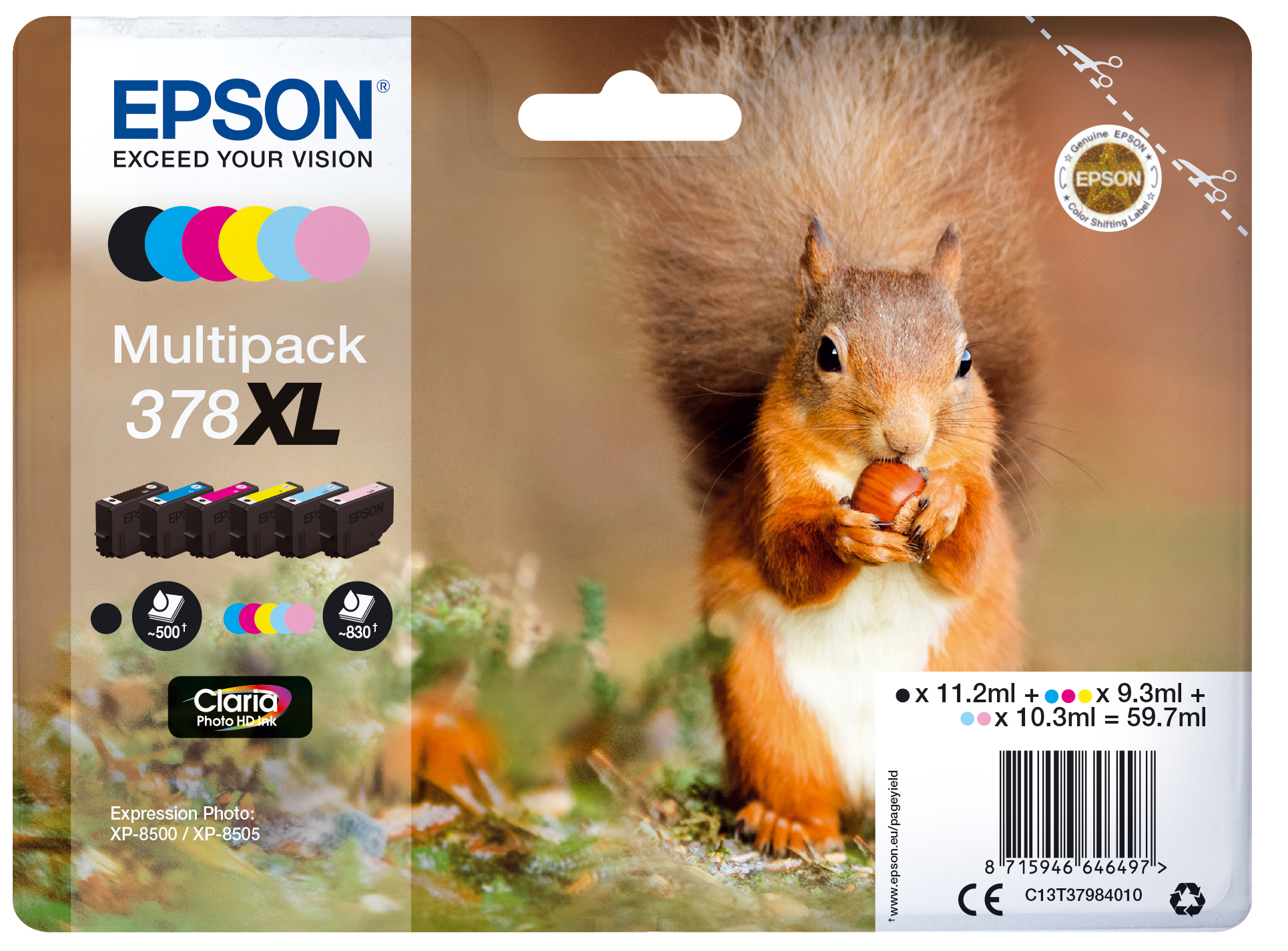 Epson 378XL 6-Multipack Clara Photo HK Eekhoorn T37984010 afbeelding