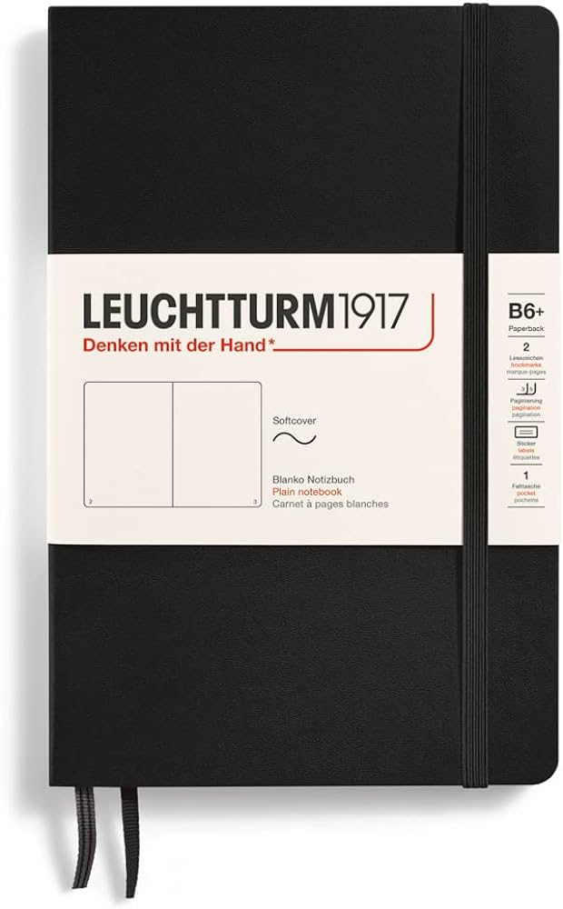 Leuchtturm Black, Softcover, Paperback (B6+), 123 p., plain afbeelding