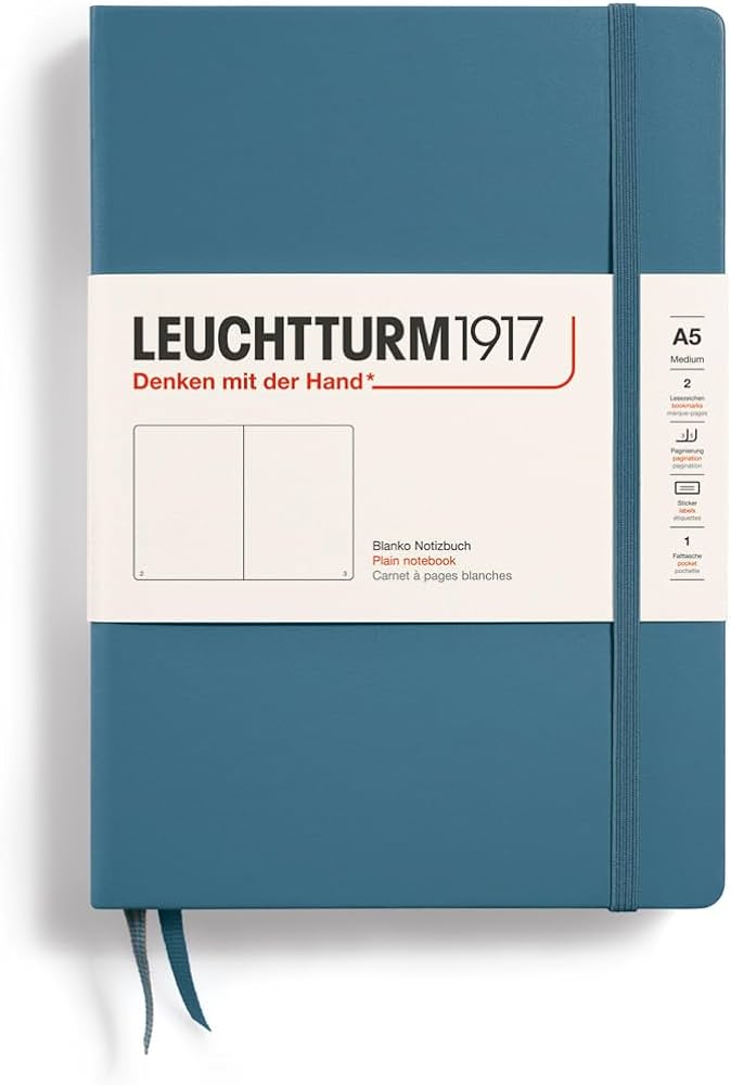 Leuchtturm Stone Blue, Medium (A5), 251 p., plain afbeelding