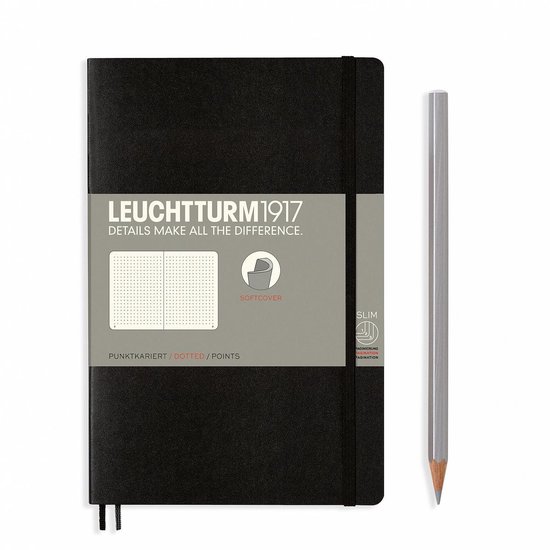 Leuchtturm Black, Softcover, Paperback (B6+), 123 p., dotted afbeelding