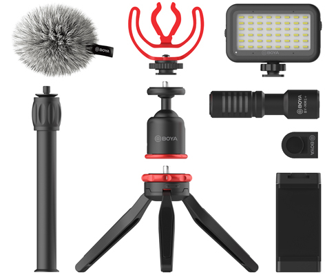 Boya Vlogging kit with BY-MM1+ and smartphone holder + LED