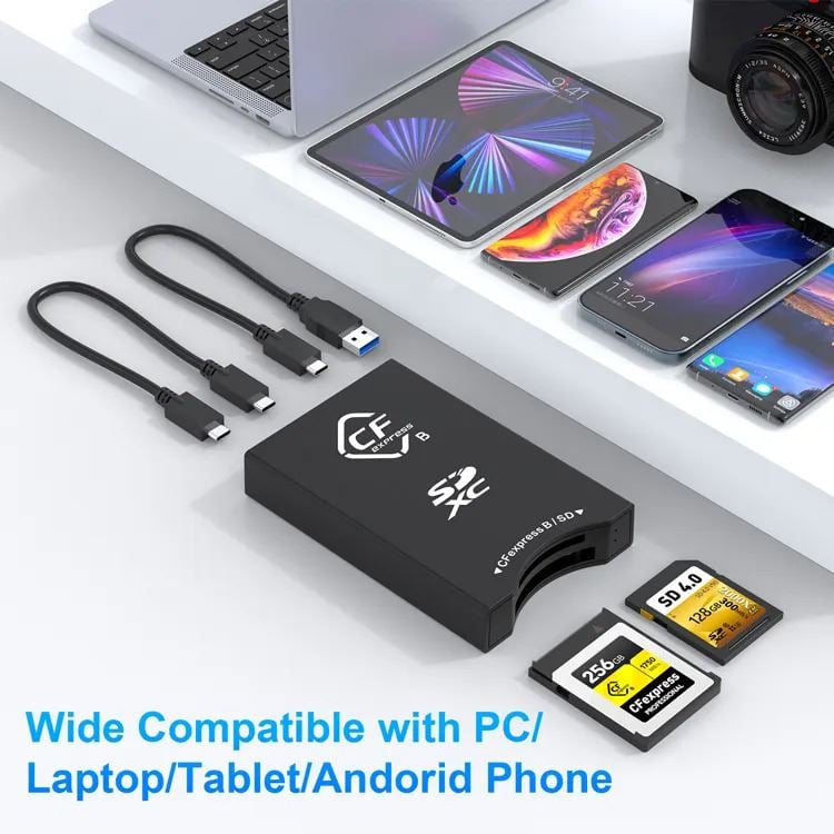 Rocketek Dual-Slot Portable UHS-II 10Gbps USB 3.2 CFexpress Type B & SD4.0 Memory Card Reader afbeelding