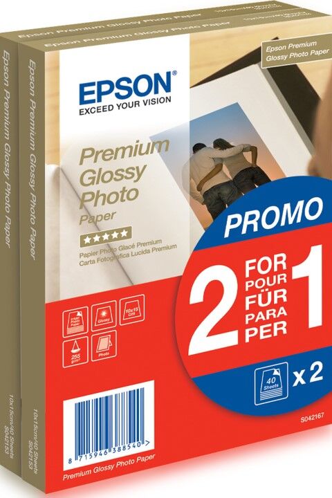 Epson SO42167 Prem Glossy 10X15 Photo Paper 2X40vel afbeelding