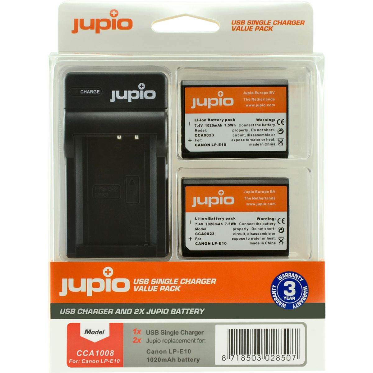 Jupio Value Pack: 2x Battery LP-E10 + USB Single Charger afbeelding