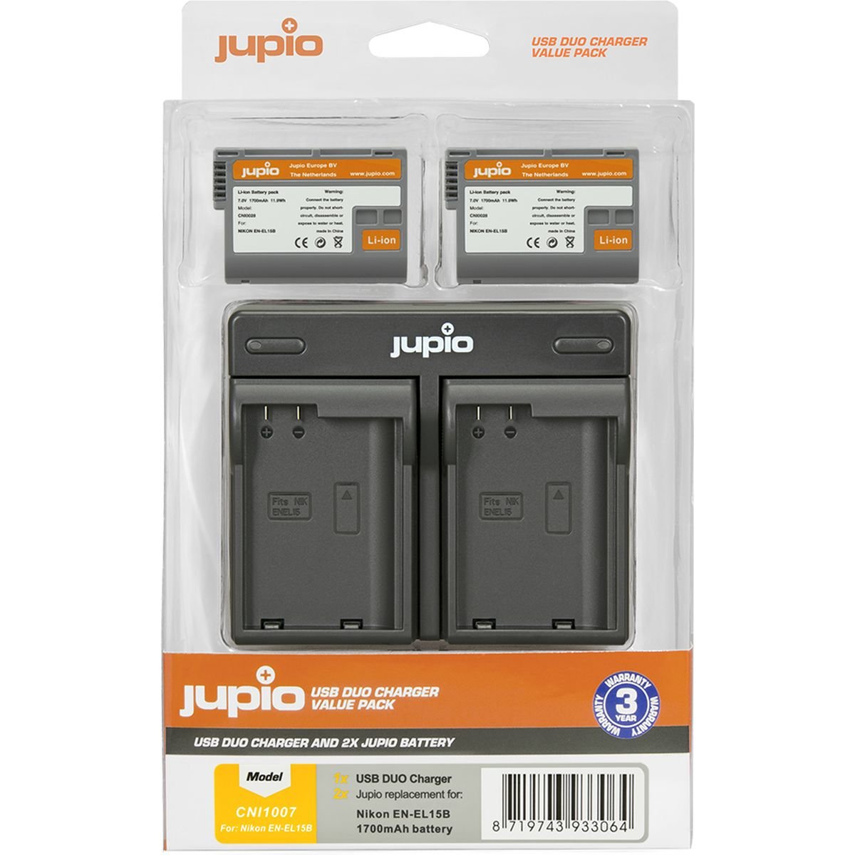 Jupio Value Pack: 2x Battery EN-EL15B 1700mAh + USB Dual Charger afbeelding