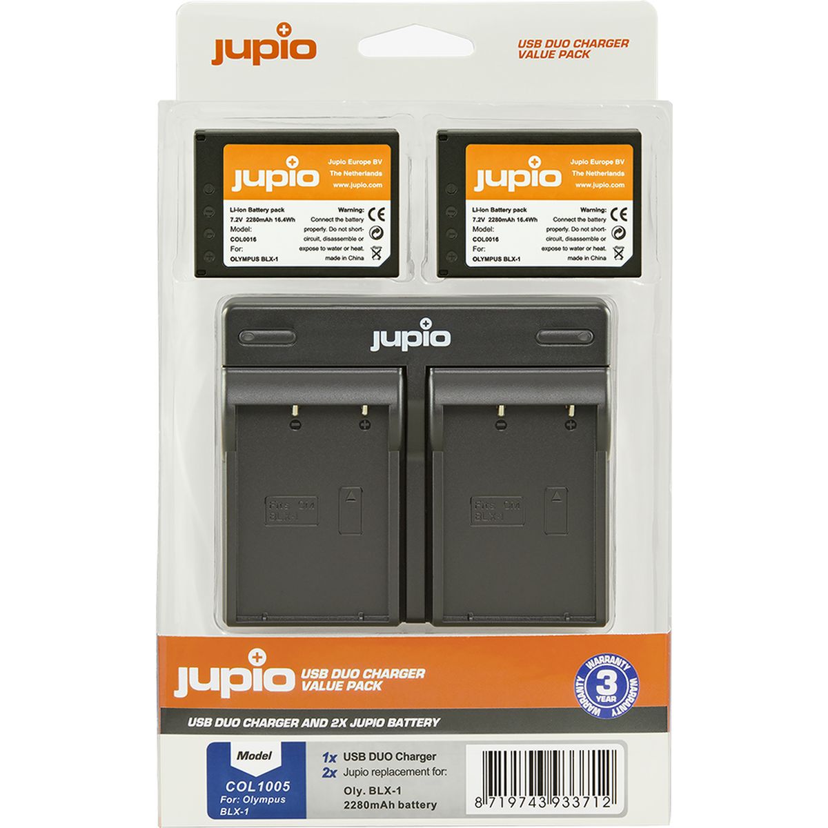 Jupio Value Pack: 2x Battery BLX-1 / BLX1 2280mAh + USB Dual Charger afbeelding