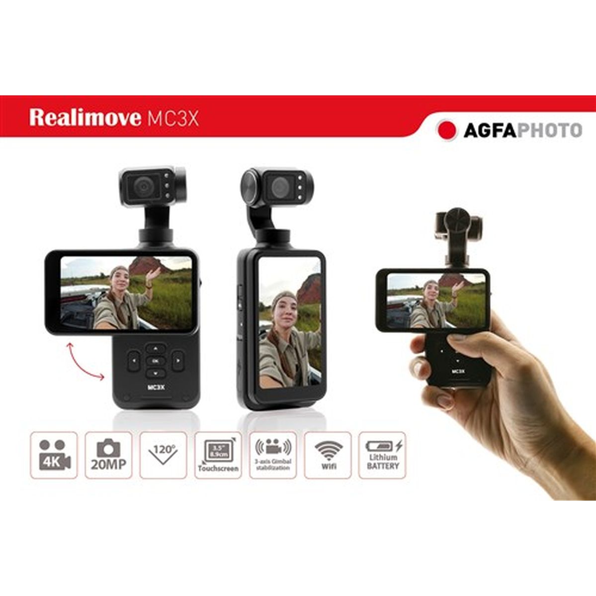 Agfaphoto Mini Gimbal Camera 3 Axes 3.5 Touch Screen