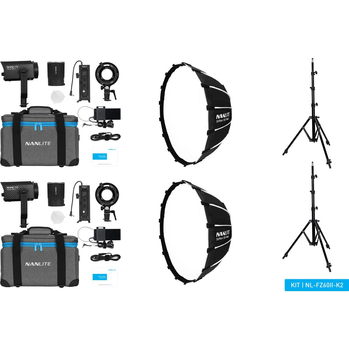 Nanlite Forza 60 II LED Dual Kit (w/ Light Stand And Soft... afbeelding