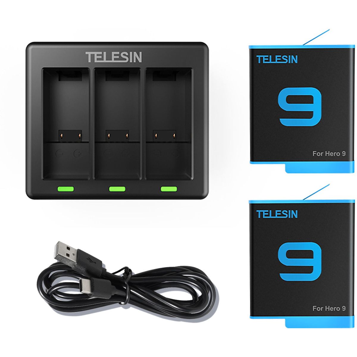 Telesin Charger For 3 Batteries + 2X accu voor GoPro 9,10,11,12 afbeelding