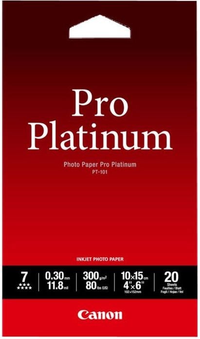 Canon PT-101 10x15 cm, 20 vel Photo Paper Pro Platinum 300 g afbeelding
