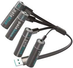 Pale Blue Li-Ion Rechargeable AA Battery 4 pack of AA with 4x1 charging cable