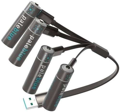 Pale Blue Li-Ion Rechargeable AA Battery 4 pack of AA with 4x1 charging cable