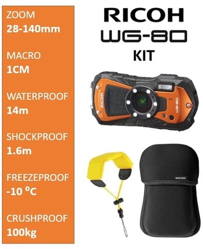 Ricoh WG-80 Orange KIT + Floating Strap + Neoprene Case-2