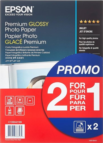 Epson Premium Glans  Photo Paper A 4, 2x 15 Bl., 255 g   S 042169