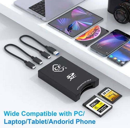 Rocketek Dual-Slot Portable UHS-II 10Gbps USB 3.2 CFexpress Type B & SD4.0 Memory Card Reader