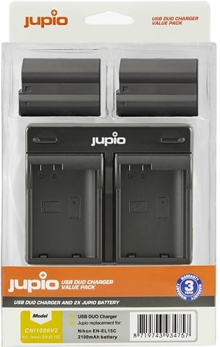 Jupio Value Pack: 2x Battery EN-EL15C 2100mAh + USB Dual Charger