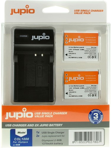Jupio Value Pack: 2x Battery Li-90B/Li-92B 1270mAh + USB Single Charger