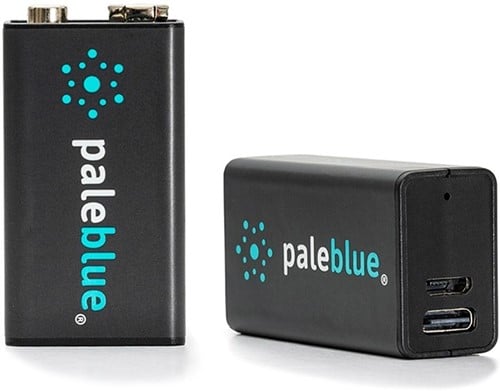 Pale Blue Li-ion Rechargeable 9V Battery USB-C 2 pack of 9V with 2x1 USB-C cable