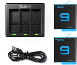 Telesin Charger For 3 Batteries + 2X accu voor GoPro 9,10,11,12