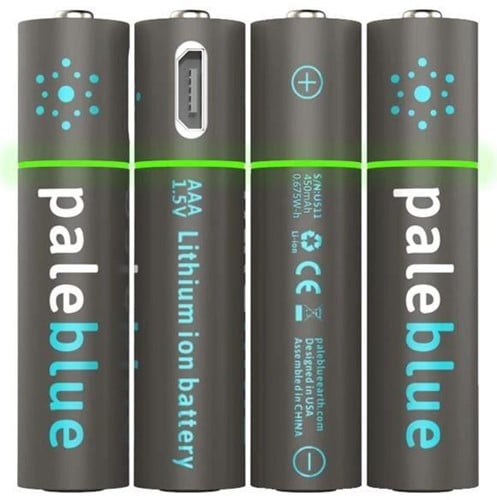 Pale Blue Li-Ion Rechargeabl AAA Battery 4 pack of AAA with 4x1 charging cable