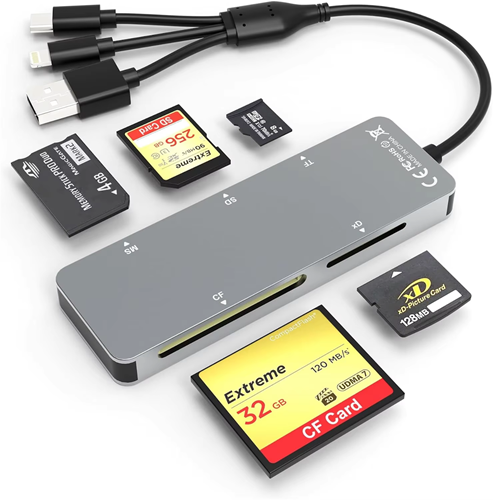 IMPÓSABLE kaartlezer voor iPhone, USB C en USB A - SD, Micro SD, CF, MS en XD