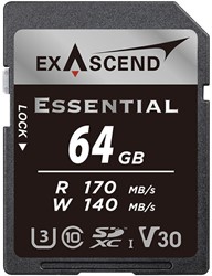 EXASCEND Essential UHS-I SD card(V30) 64GB Read 170 MB/s Write 140 MB/s