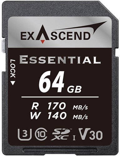 EXASCEND Essential UHS-I SD card(V30) 64GB Read 170 MB/s Write 140 MB/s