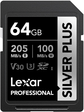 Lexar SD Silver Plus UHS-1 64GB V30 R205/W150MB/s